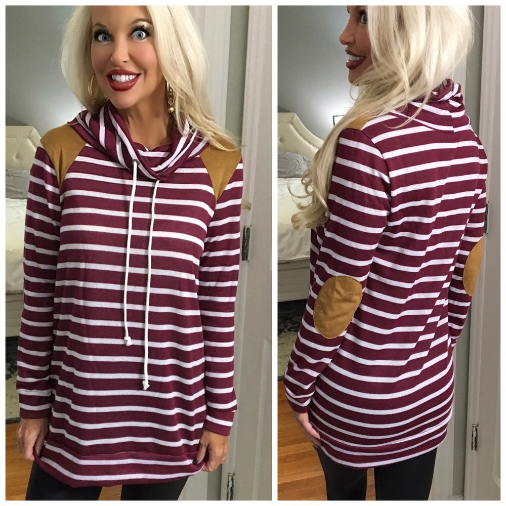 ❤️LAST 1!! Wine Striped Cowl Neck Front Tie Tunic - Picture 2 of 7